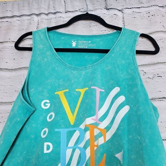 Dutch Bros Vibe Tank Top Mens Medium Mint Green Light Bleach Overall Wash Cotton - Picture 6 of 7